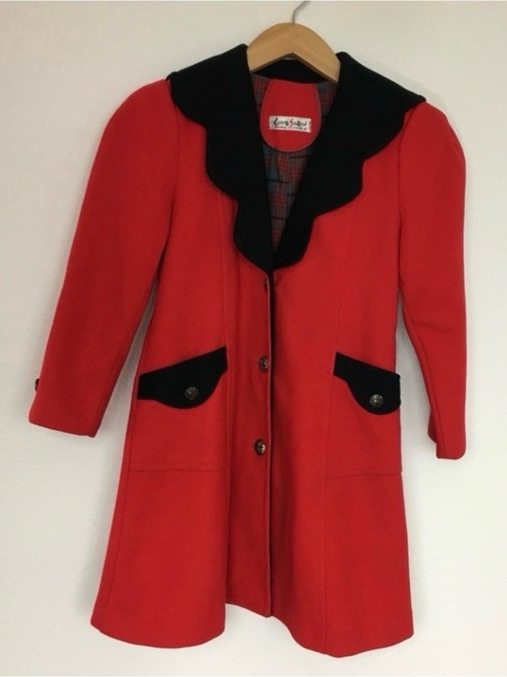 Vintage Girls 90’s Love Salon Red Black Scalloped Trim Peacoat Size 9/10 Classic